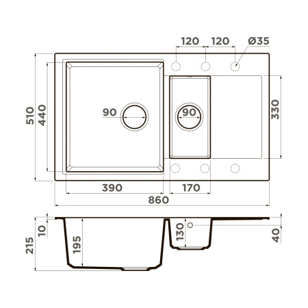 Мойка кухонная Omoikiri Daisen-86-2 PA 4993473, пастила