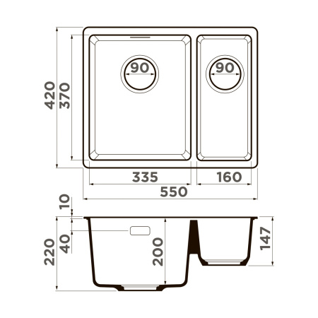 Мойка кухонная Omoikiri Kata 55-2-U-PA 4993386, пастила
