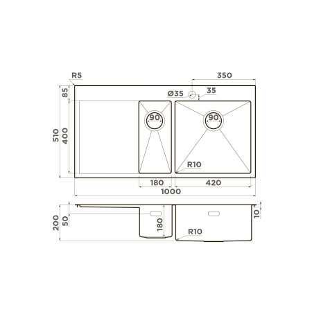 Мойка кухонная Omoikiri AKISAME 100-2 LG-R крыло слева, 4973090, светлое золото