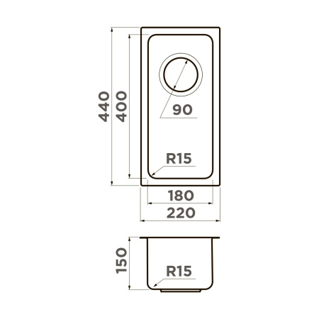Мойка кухонная Omoikiri Tadzava 22-U/I ULTRA 15 IN 4997112, нержавеющая сталь