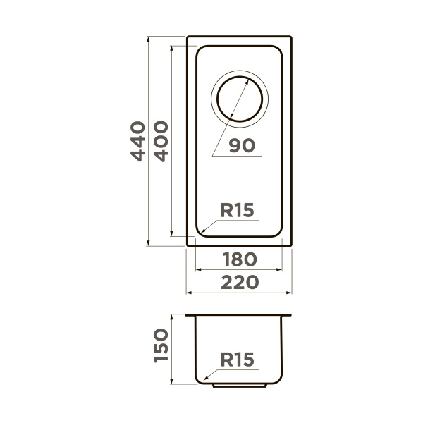 Мойка кухонная Omoikiri Tadzava 22-U/I ULTRA 15 IN 4997112, нержавеющая сталь