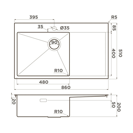 Мойка кухонная Omoikiri AKISAME 86 SIDE LG-L 4997045, светлое золото