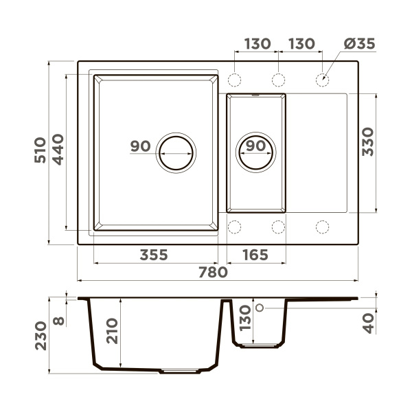 Мойка кухонная Omoikiri DAISEN 78-2T PL 4993533, платина