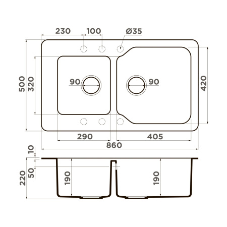 Мойка кухонная Omoikiri MARU 86-2 BE 4993285, ваниль