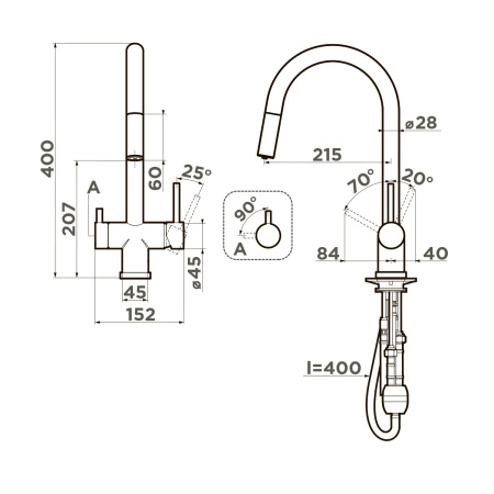Смеситель для кухни Omoikiri AKITA-S GB 4994359, графит