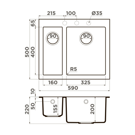 Мойка кухонная Omoikiri BOSEN 59-2 BE 4993150, ваниль
