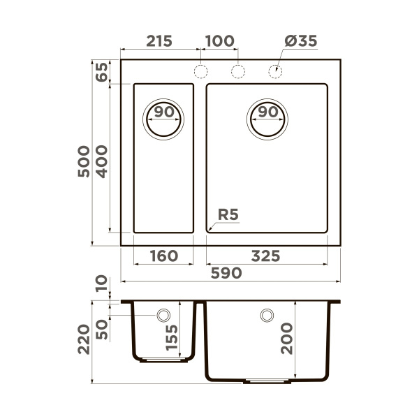 Мойка кухонная Omoikiri BOSEN 59-2A GB 4993821, графит