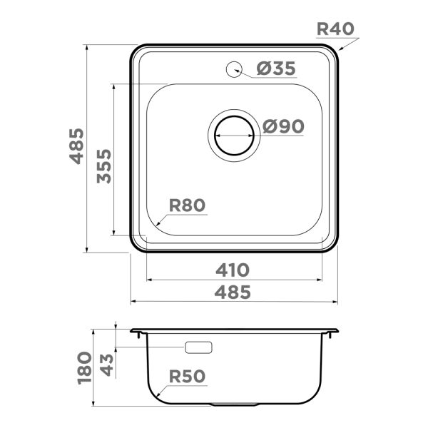 Мойка кухонная Omoikiri NOTORO 48 IN 4997436, нержавеющая сталь