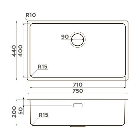 Мойка кухонная Omoikiri Tadzava 75-U/I ULTRA 15 IN 4997119, нержавеющая сталь